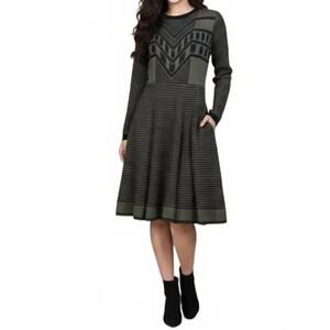 NEW ELIO textured knit midi dress in black/olive